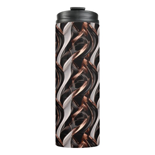 Abstrakte 3D-Illusion in Schwarz, Weiß und Kupfer Thermosbecher (Vorderseite)
