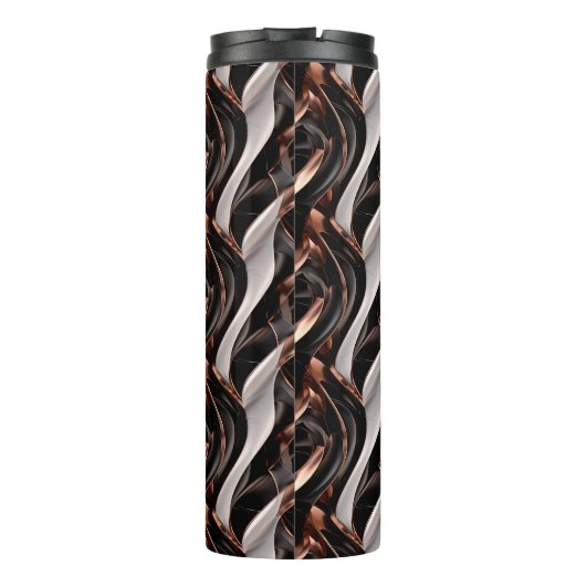 Abstrakte 3D-Illusion in Schwarz, Weiß und Kupfer Thermosbecher (Rückseite)
