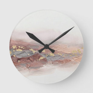 Abstrakte 3D-Rosa-Roségold-Folie-Berg-Acr Runde Wanduhr
