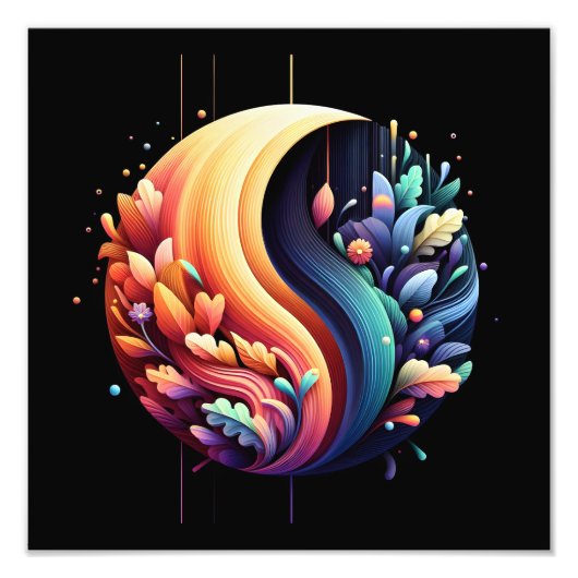 Abstrakte 3D-Shape-Yin-Yang-Blume Lebendige Farben Fotodruck (Vorne)
