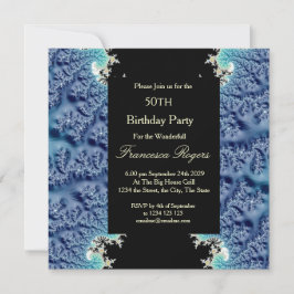 Abstrakte 50. Geburtstagsparty Blue Black Einladun Einladung