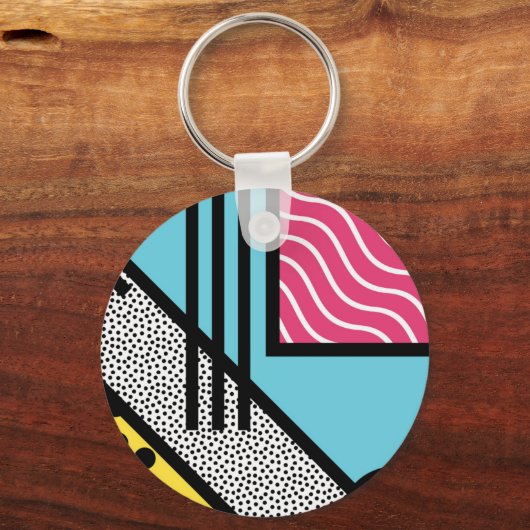 Abstrakte 80er-Memphis Pop-Grafikstil Schlüsselanhänger (Vorderseite)