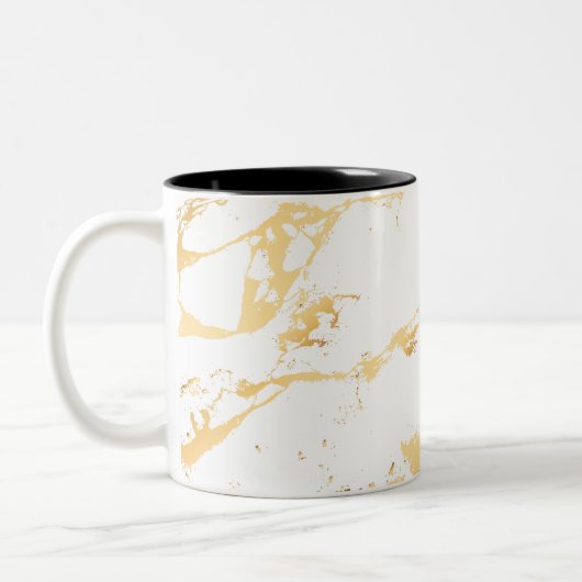 Abstrakte Abstrakte Acrylmalerei in Gold und Weiß Zweifarbige Tasse (Links)