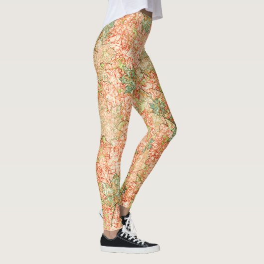 Abstrakte Acer Blätter auf kratzhaltigem Korallenh Leggings (Rechts)
