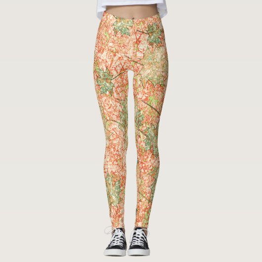 Abstrakte Acer Blätter auf kratzhaltigem Korallenh Leggings (Vorderseite)