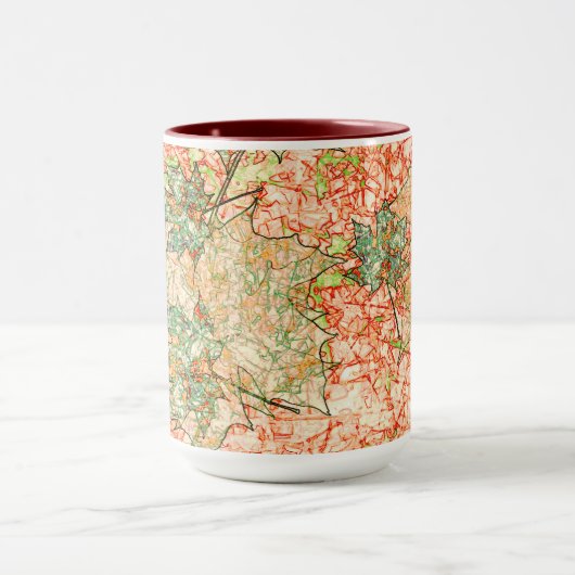 Abstrakte Acer Blätter auf kratzhaltigem Korallenh Tasse (Zentrum)