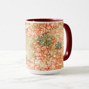 Abstrakte Acer Blätter auf kratzhaltigem Korallenh Tasse