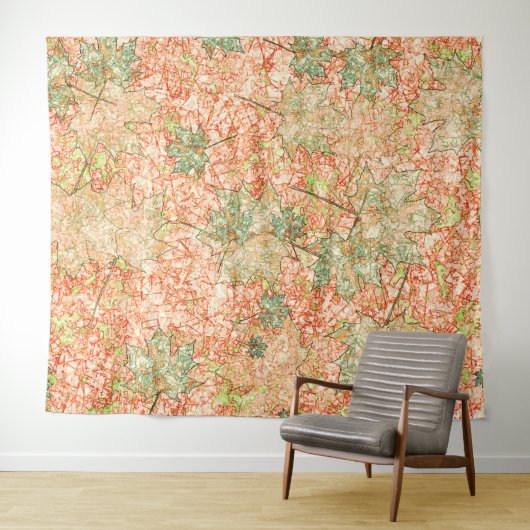 Abstrakte Acer Blätter auf kratzhaltigem Korallenh Wandteppich (Beispiel (Horizontal))