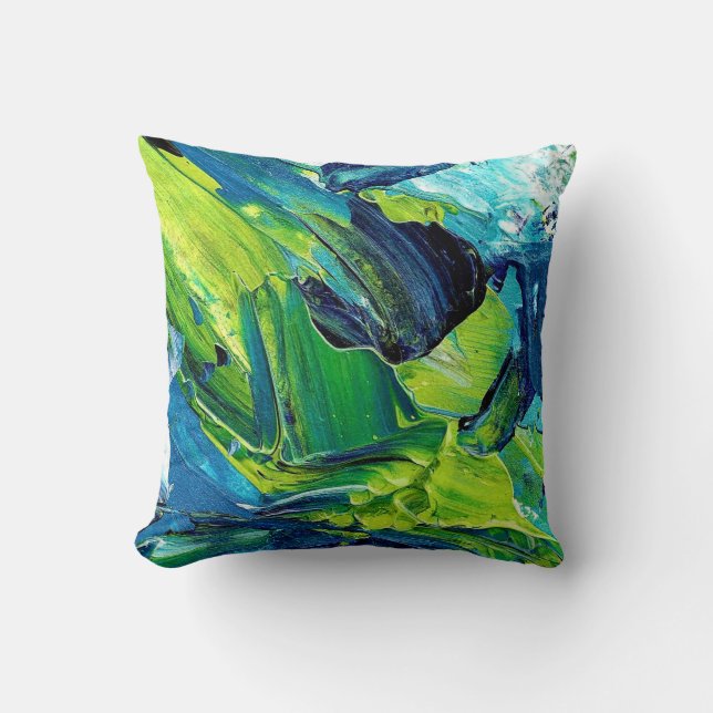 Abstrakte Acrylfarbe in Blau Kissen (Vorderseite)