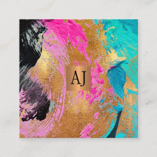 Abstrakte Acrylfarbe Kupfer verglaste Monogramm Quadratische Visitenkarte (Vorderseite)