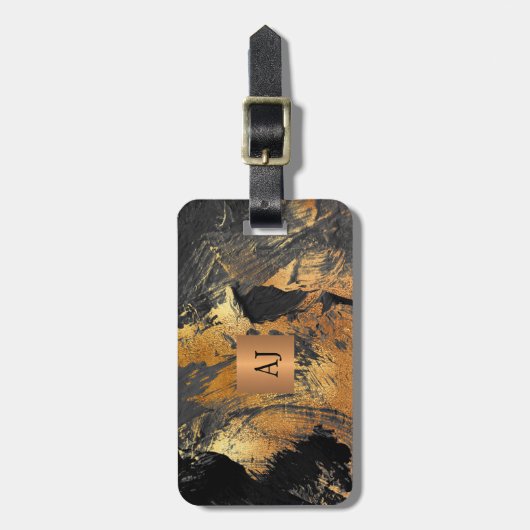 Abstrakte Acrylfarbe mit Monogramm Gepäckanhänger (Vorderseite vertikal)