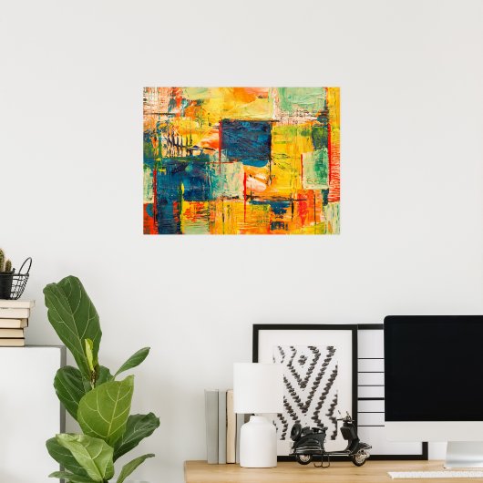 Abstrakte Acryllackmalerei mit mehrfarbiger Gelbfa Poster (Heimbüro)