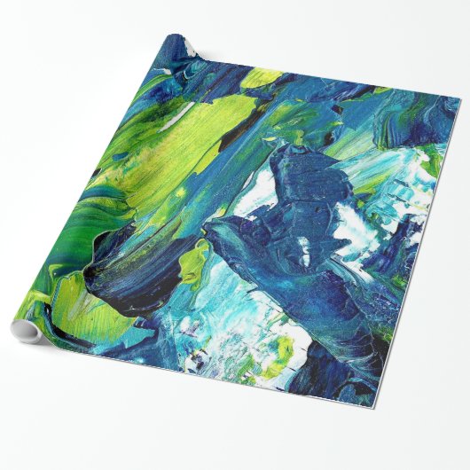 Abstrakte Acrylmalerei in Blau Geschenkpapier (Ungerollt)