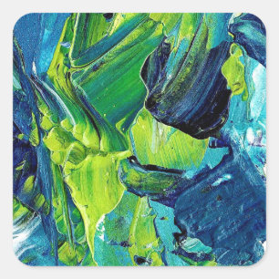 Abstrakte Acrylmalerei in Blau Quadratischer Aufkleber