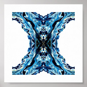 Abstrakte Acrylmalerei in Blautönen, Fluid Art Gus Poster