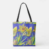 Abstrakte affodische gelbe blaue Blumen Blumenstra Tasche (Rückseite)
