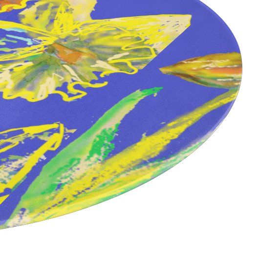 Abstrakte affodische gelbe Blauen Blumen Blumenmus Schneidebrett (Ecke)