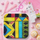 Abstrakte afrikanische Farben in Dreiecken und Qua Pappteller (Party)