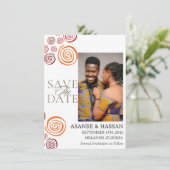 Abstrakte afrikanische Form Hochzeit Save the Date (Stehend Vorderseite)