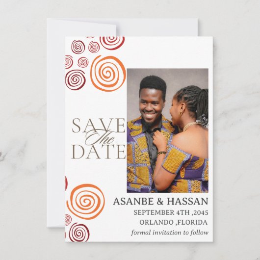 Abstrakte afrikanische Form Hochzeit Save the Date (Vorderseite)