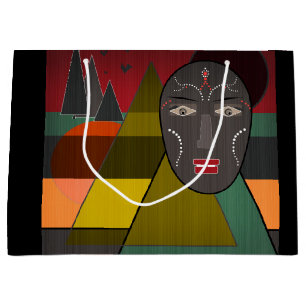 Abstrakte afrikanische Maske in Retro-Vintagen Far Große Geschenktüte