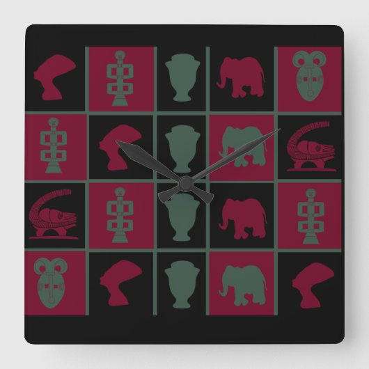 Abstrakte afrikanische Stammeskunst Quadratische Wanduhr (Vorderseite)