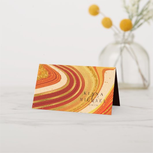 Abstrakte Agate Wedding Table Hot Orange ID827 Platzkarte (Rückseite)