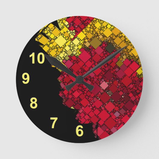 Abstrakte aktuelle geometrische Zahl von fünf Gelb Runde Wanduhr (Vorderseite)