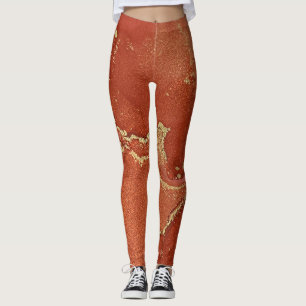 Abstrakte Alcohol-Ink-Kunst Helles Rot und Gold Leggings