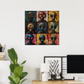 Abstrakte Alien Portraits im Graffiti-Popart-Raste Poster (Heimbüro)