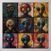 Abstrakte Alien Portraits im Graffiti-Popart-Raste Poster (Vorne)