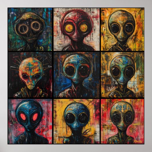 Abstrakte Alien Portraits im Graffiti-Popart-Raste Poster (Vorne)