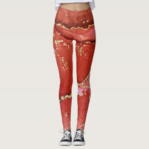 Abstrakte Alkohol Tinte Art Bright Red and Gold Leggings