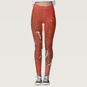 Abstrakte Alkohol Tinte Art Bright Red and Gold Leggings