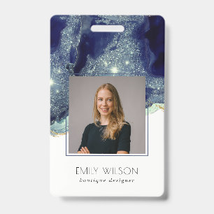Abstrakte Alkohol-Tinte Silber-Navy-Glitter-Foto Ausweis