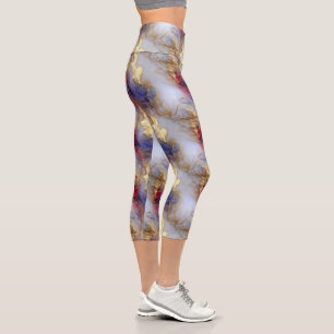 Abstrakte Alkohol-Tinte-Textur mit goldenen Akzent Capri Leggings