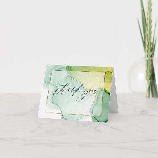 Abstrakte Alkoholtink Lebende Grüntöne Danke Karte (Vorderseite)