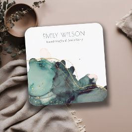 Abstrakte Alkoholtinte Gold Green Earring Display Quadratische Visitenkarte