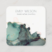 Abstrakte Alkoholtinte Gold Green Earring Display Quadratische Visitenkarte (Vorderseite)
