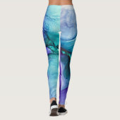 Abstrakte Alkoholtinte Kunst, Aquamarin und Lila Leggings (Rückseite)