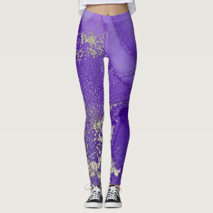 Abstrakte Alkoholtinte Kunst Lila und Bio Silber Leggings