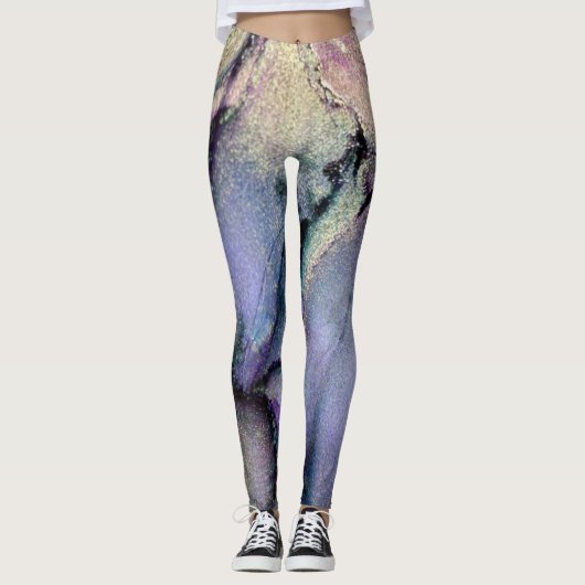 Abstrakte Alkoholtinte Lila und Gold schimmerartig Leggings (Vorderseite)
