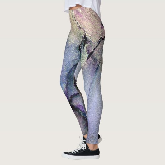 Abstrakte Alkoholtinte Lila und Gold schimmerartig Leggings (Links)