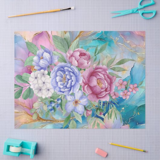 Abstrakte Alkoholtinte mit BlumenBouquet Dekoupage Seidenpapier (Basteln)