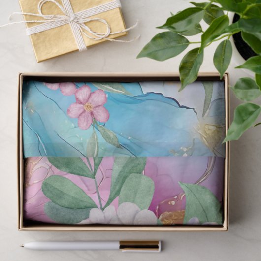 Abstrakte Alkoholtinte mit BlumenBouquet Dekoupage Seidenpapier (Geschenk)