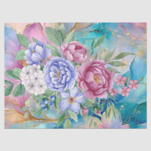 Abstrakte Alkoholtinte mit BlumenBouquet Dekoupage Seidenpapier