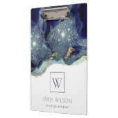 Abstrakte Alkoholtinte Silver Navy Glitzer Monogra Klemmbrett (Links)