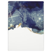 Abstrakte Alkoholtinte Silver Navy Glitzer Monogra Klemmbrett (Rückseite)