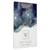 Abstrakte Alkoholtinte Silver Navy Glitzer Monogra Klemmbrett (Rechts)