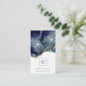 Abstrakte Alkoholtinte Silver Navy Glitzer Monogra Visitenkarte (Stehend Vorderseite)